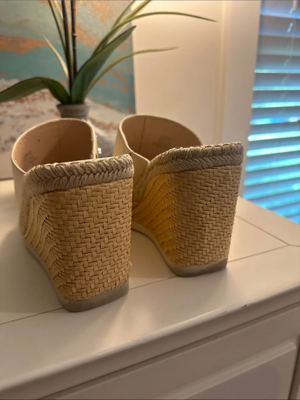 Vince Camuto Brissia Cream Leather Wedge Espadrille Mules - Picture 3 of 4